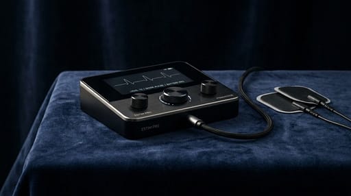 Dispositivo professionale per electrosex su fondo scuro, illuminazione raffinata.