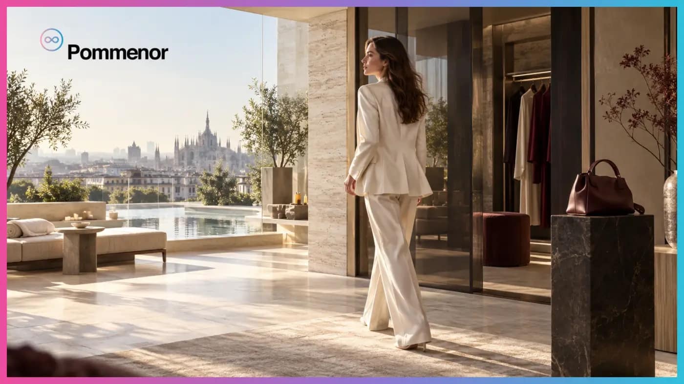 Donna in una suite milanese lascia una borsa di lusso e si dirige verso un’area wellness, Hero Pommenor