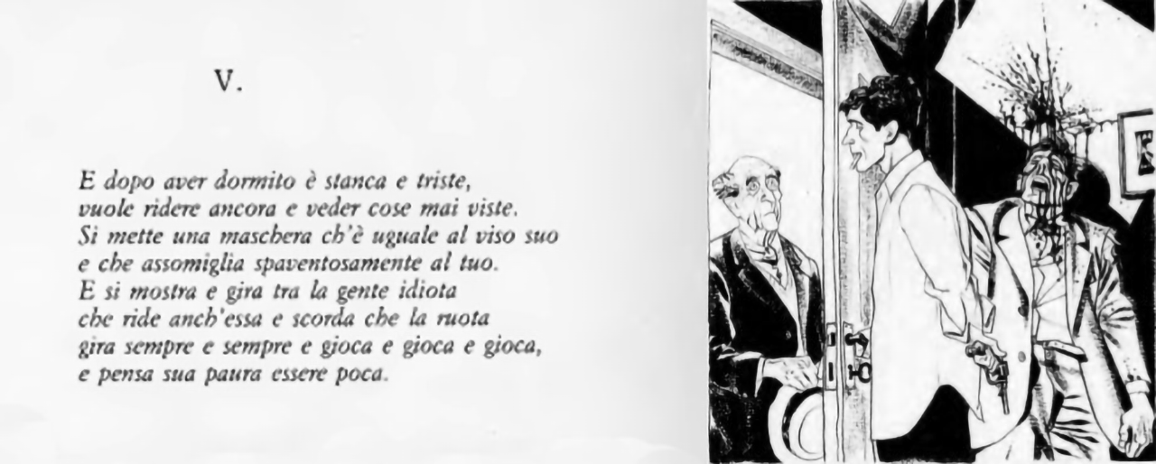 Illustrazione e poesia di Dellamorte Dellamore che riflette il tema della mortalità.