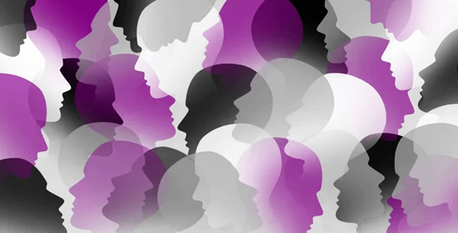 Illustrazione astratta che rappresenta identità cupiosessuale o asessuale con profili colorati - Pommenor.