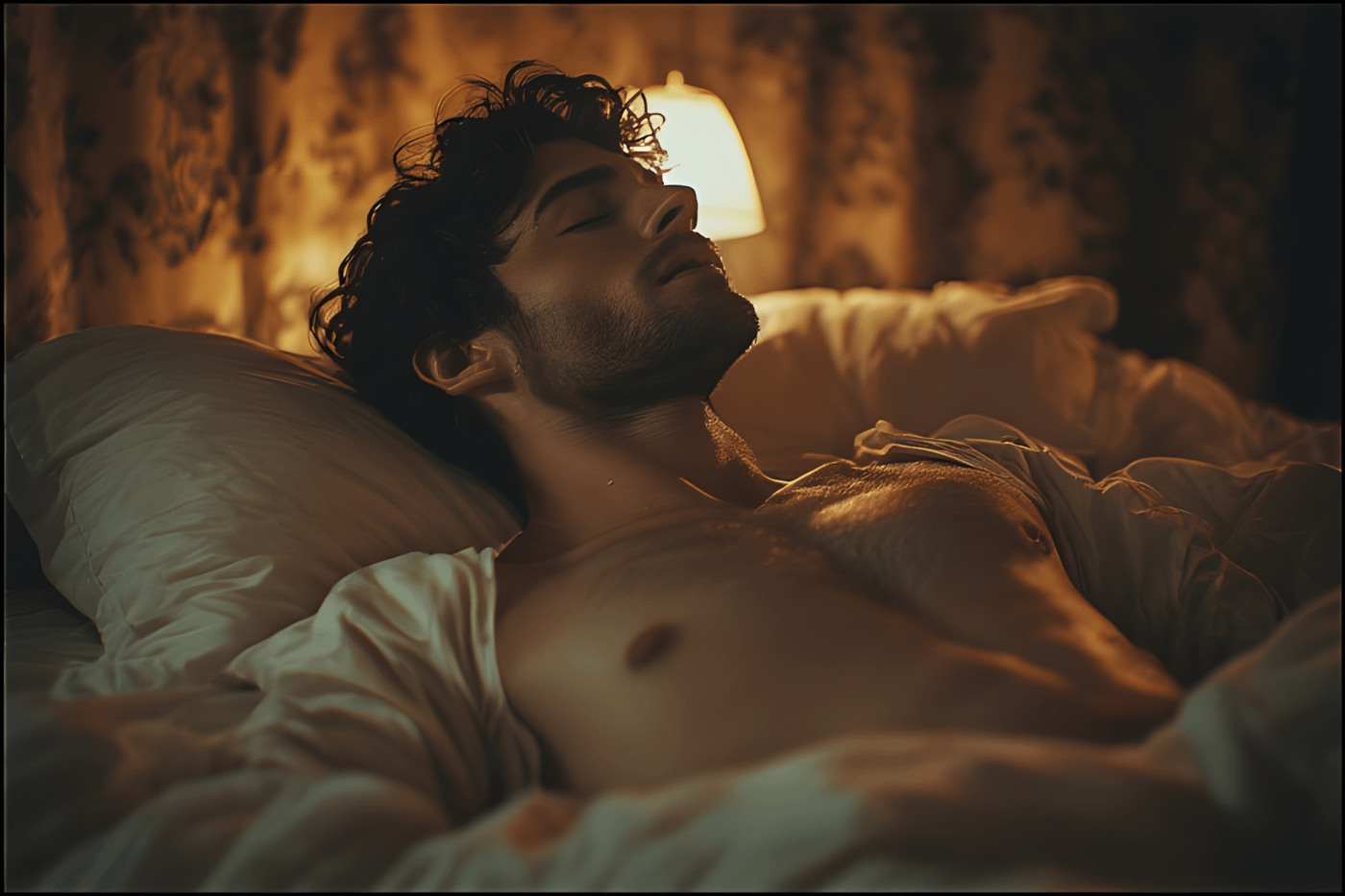 Uomo immerso in uno stato di gooning, trance di piacere prolungato