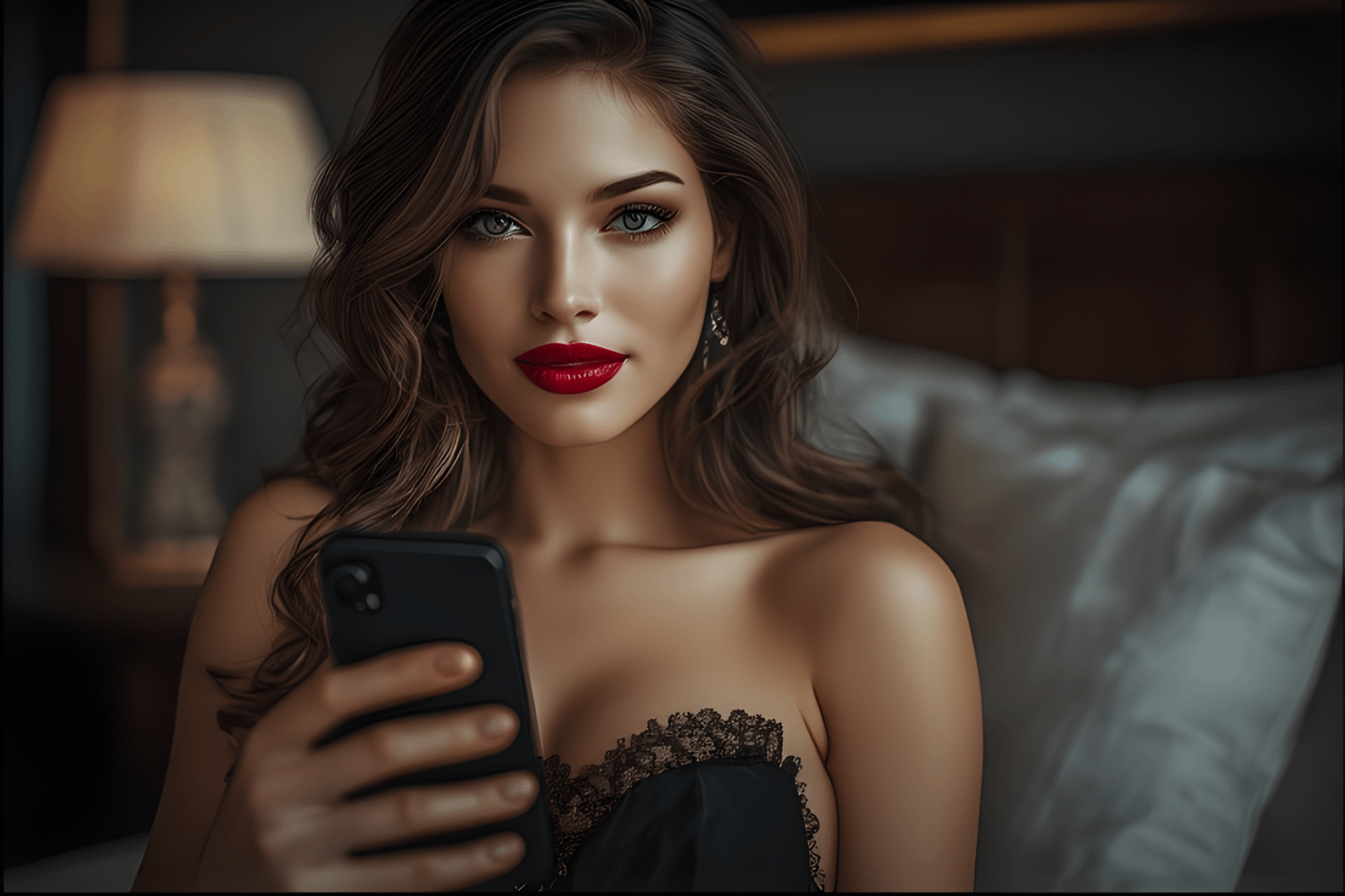 donna elegante utilizza smartphone per accedere a piattaforme online servizi per adulti in ambiente luxury