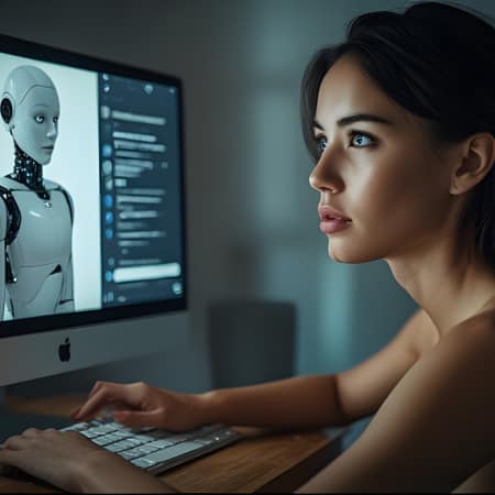 Donna che conversa con un chatbot in una scena legata all’AI sexting e alle relazioni virtuali