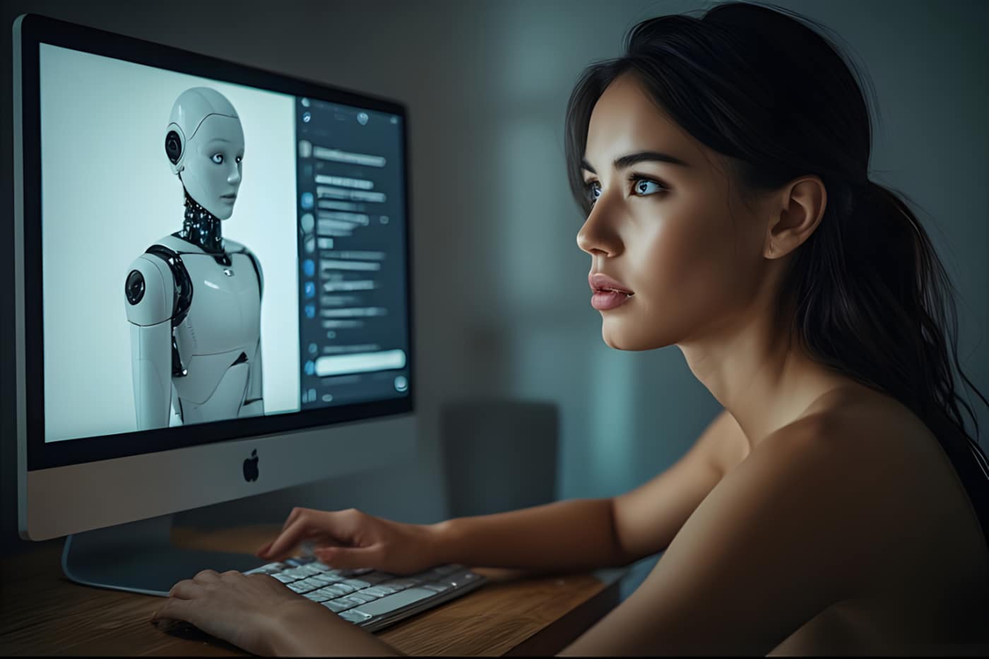 Donna che conversa con un chatbot in una scena legata all’AI sexting e alle relazioni virtuali