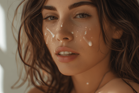 Dettaglio sensuale e raffinato sul tema venuta in faccia, desiderio e comunicazione erotica.