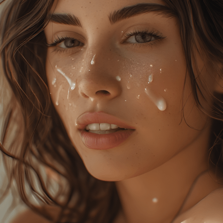 Dettaglio sensuale e raffinato sul tema venuta in faccia, desiderio e comunicazione erotica.