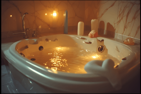 Whirlpool toys in un ambiente luxury con vasca idromassaggio, acqua calda e luce soffusa.