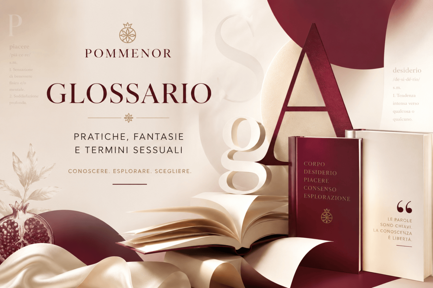 Glossario sessuale con lettere e volumi avorio e bordeaux | Pommenor